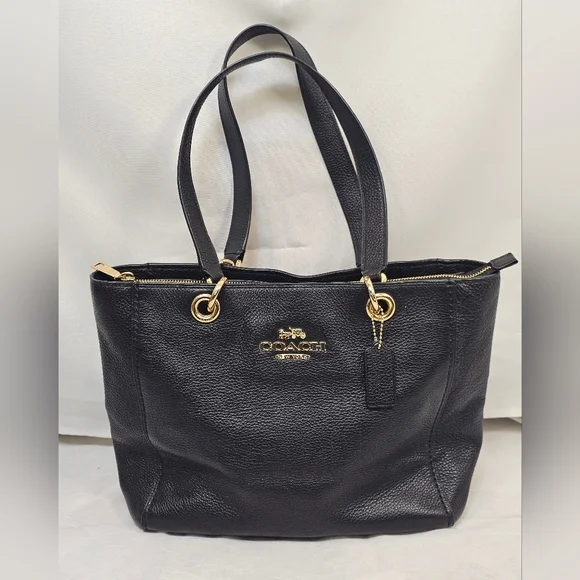 Coach Pebbled Leather Jes Tote F76701 Zip Tote Bag – Black & Gold Authenticated - Picture 2 of 10